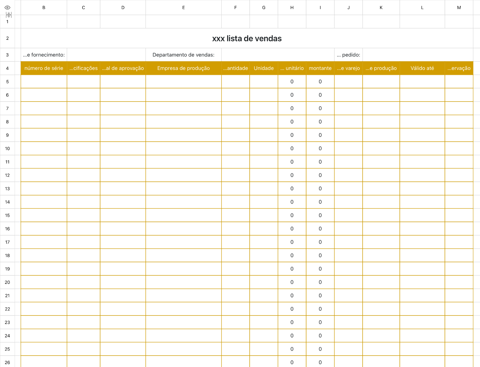 Lista de vendas da empresa